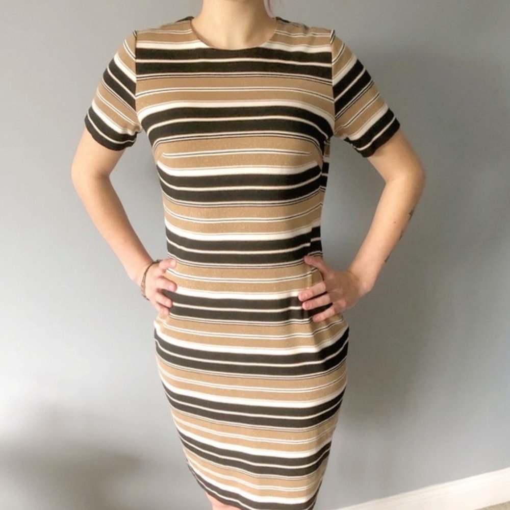 Tommy Hilfiger Sparkly Gold Black Stripe Dress
